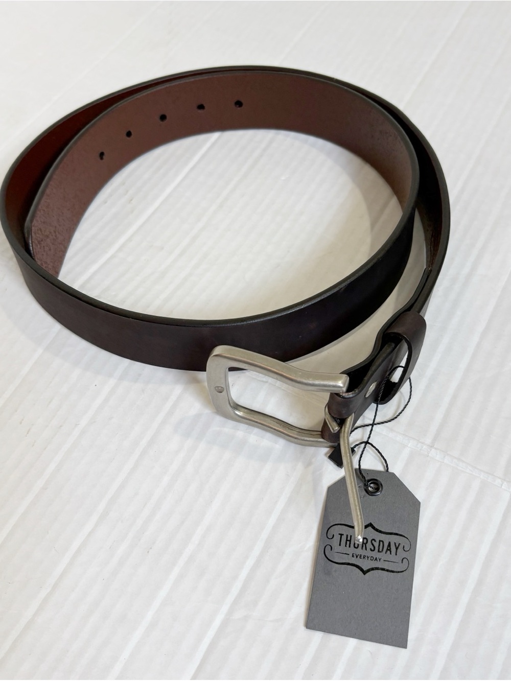 Thursday Boot Company Tobacco Heritage Leather Belt Size 38 Brown Silver Metal